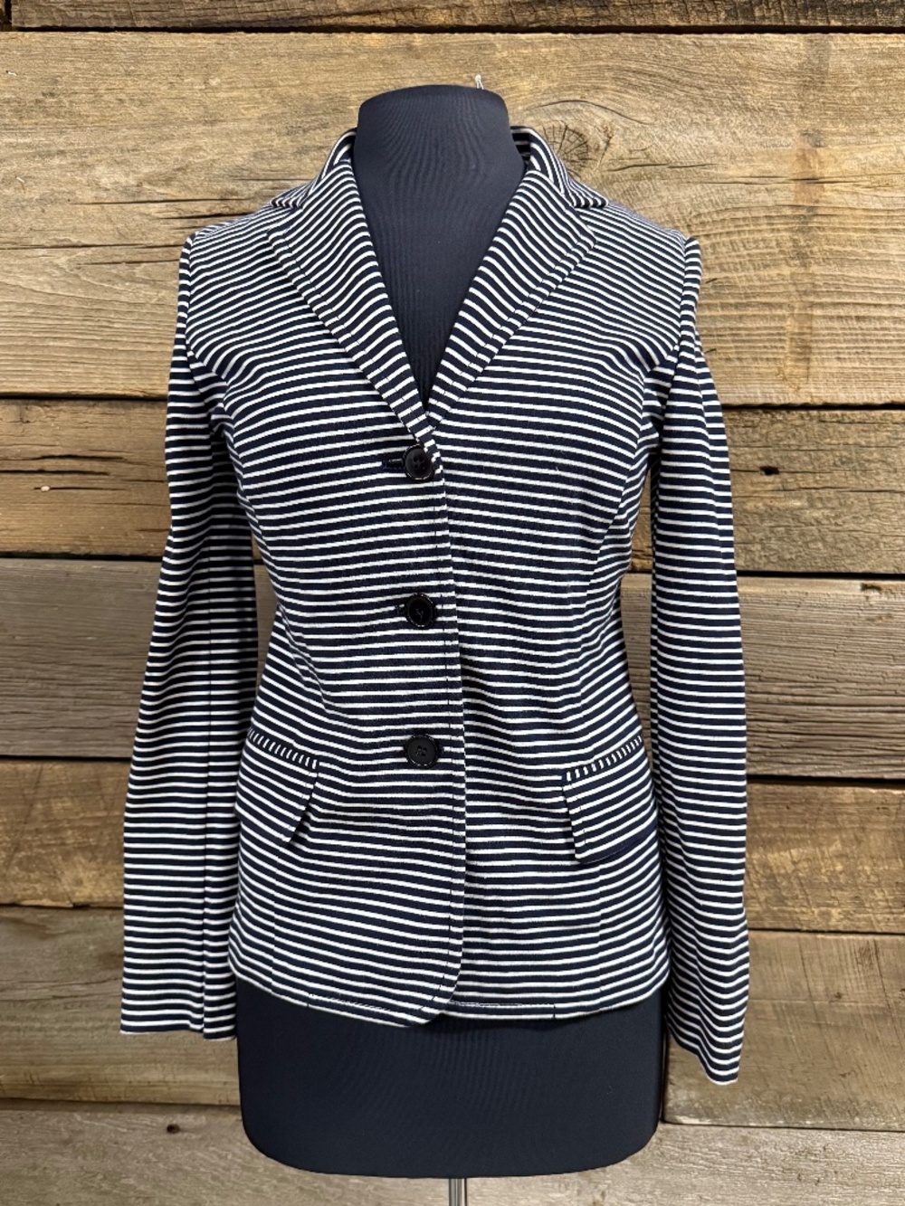 Talbots Knit blazer, Navy/White stripes, XS